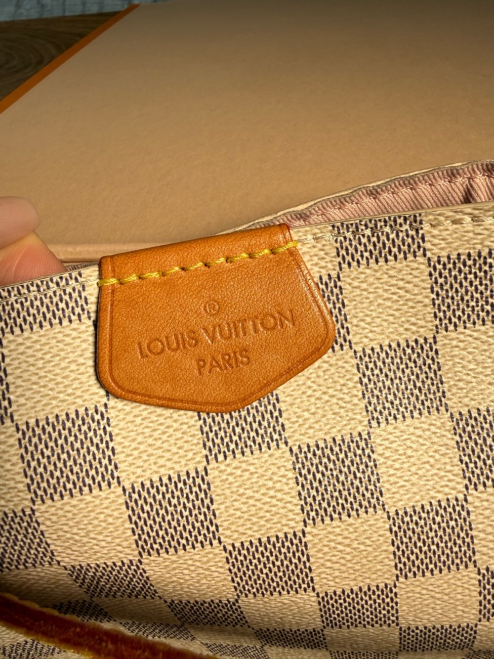 Louis Vuitton Damier Azur Shoulder Bag with Tan Leather Trim - Picture 10 of 11